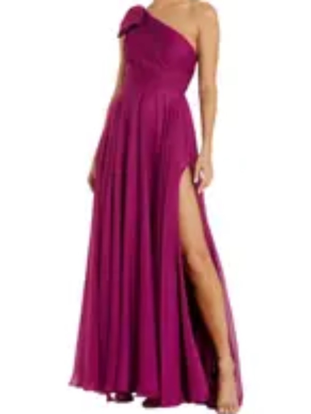 Mac Duggal Raspberry One-Shoulder Prom Gown with Thigh Slit